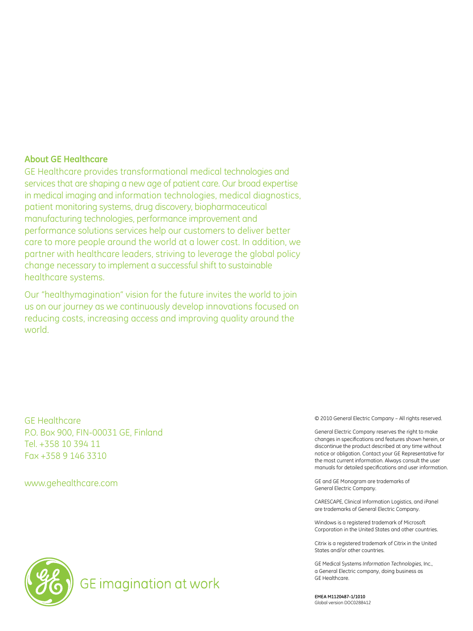 GE Healthcare CARESCAPE iPanel User Manual | Page 8 / 8