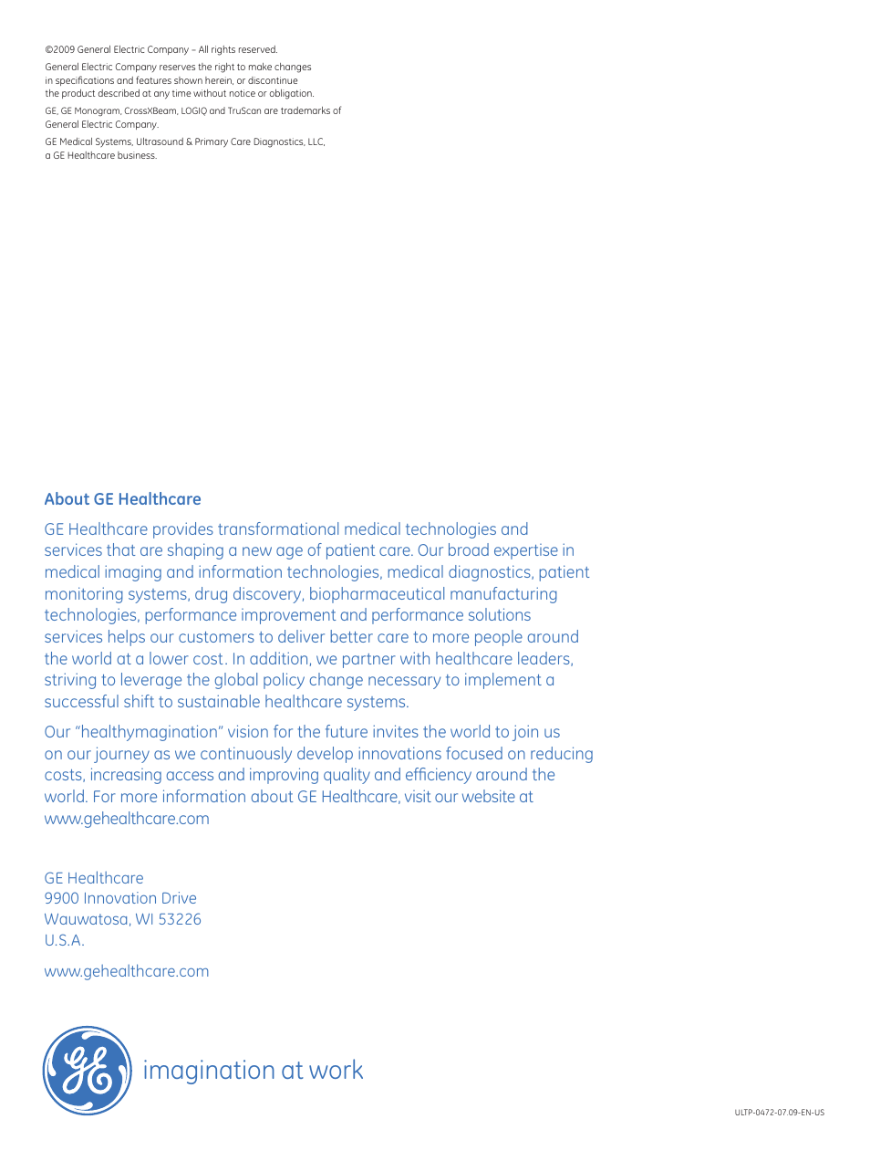 Imagination at work | GE Healthcare LOGIQ P5 User Manual | Page 8 / 8