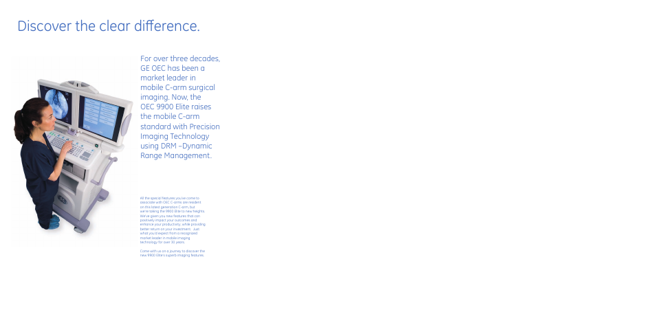 Discover the clear difference | GE Healthcare OEC 9900 Elite User Manual | Page 2 / 14