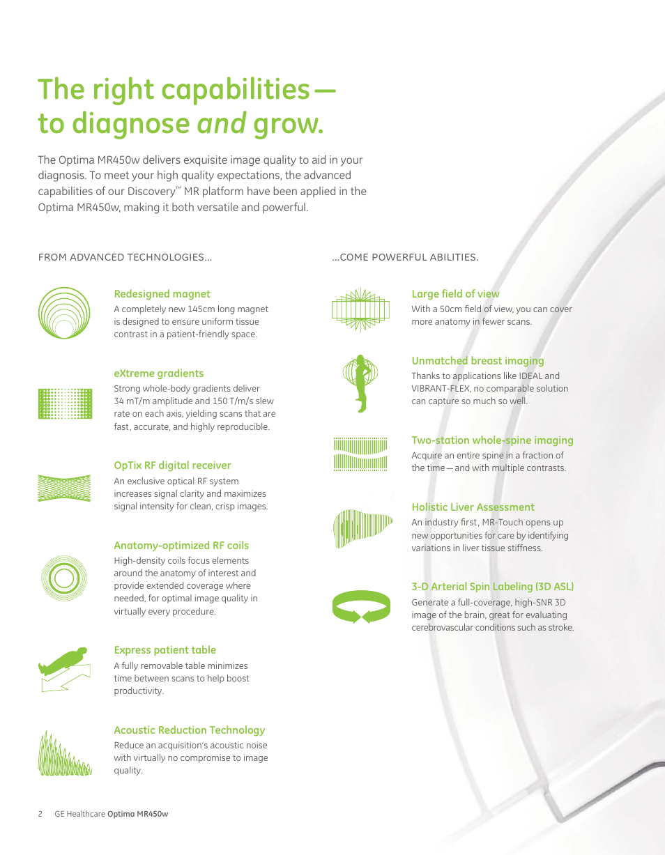 The right capabilities — to diagnose and grow | GE Healthcare Optima MR450w User Manual | Page 4 / 24