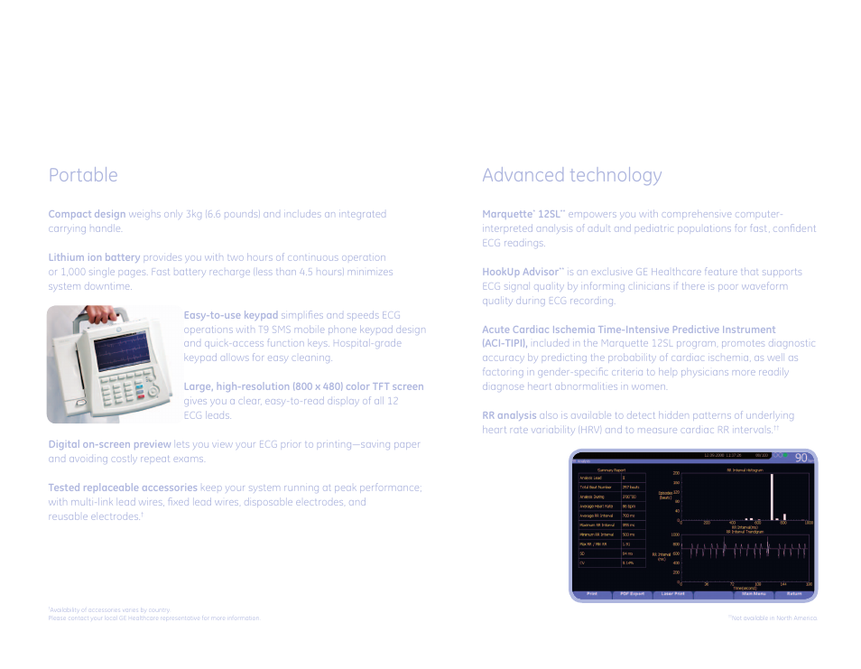 Portable, Advanced technology | GE Healthcare MAC 800 ECG User Manual | Page 4 / 6