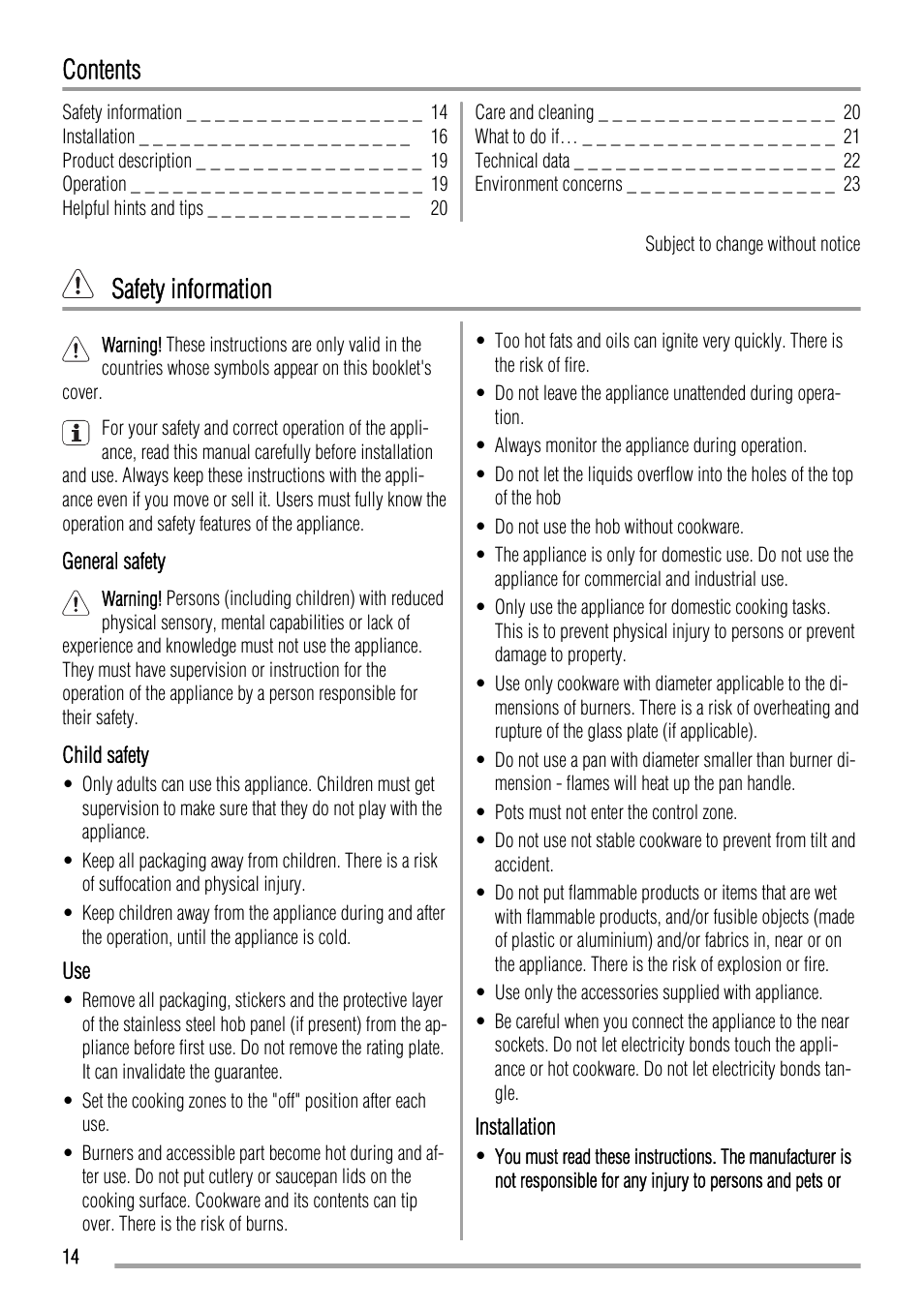 Zanussi ZGL 643 ITX User Manual | Page 14 / 52