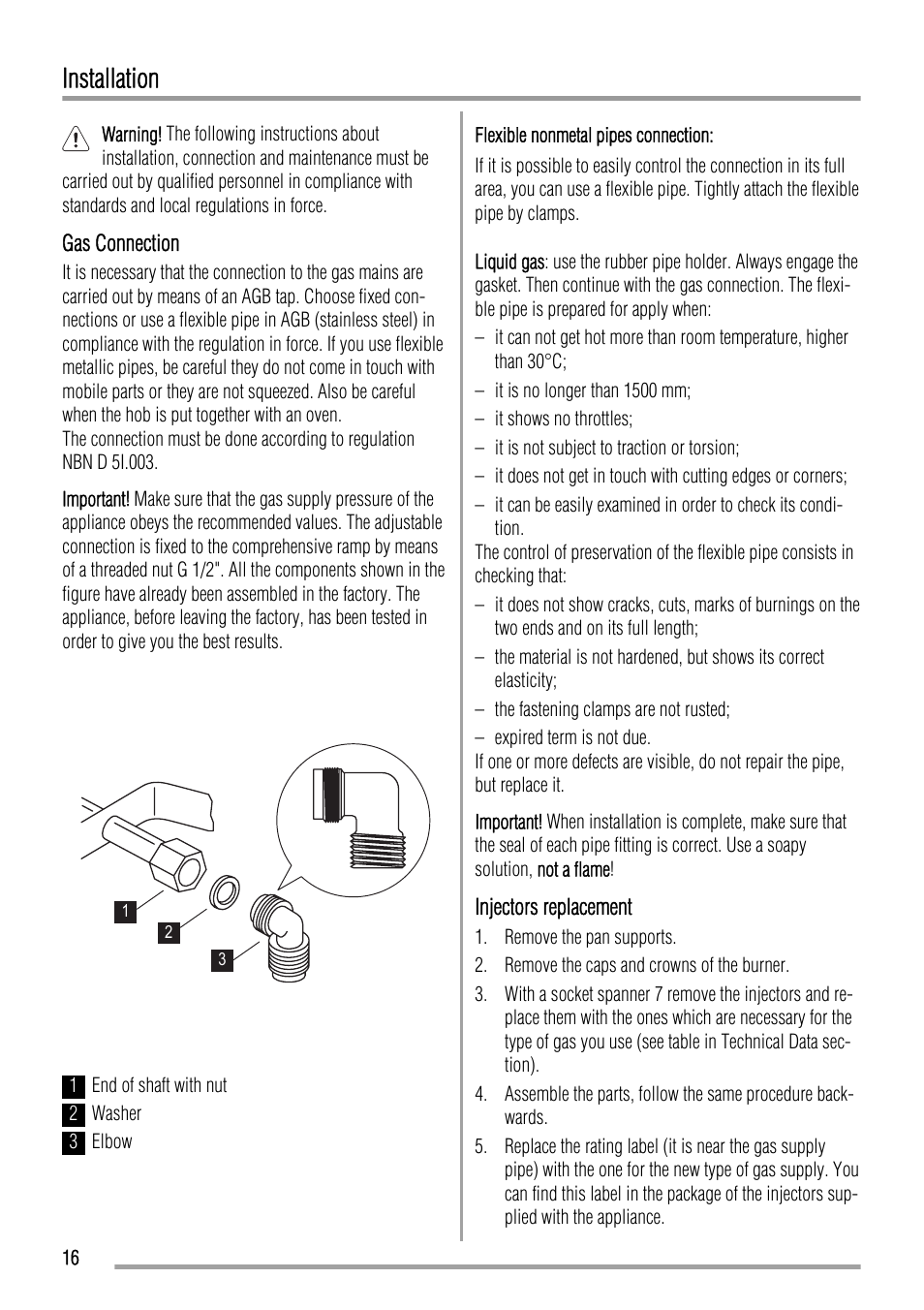 Installation | Zanussi ZGL 643 ITX User Manual | Page 16 / 52