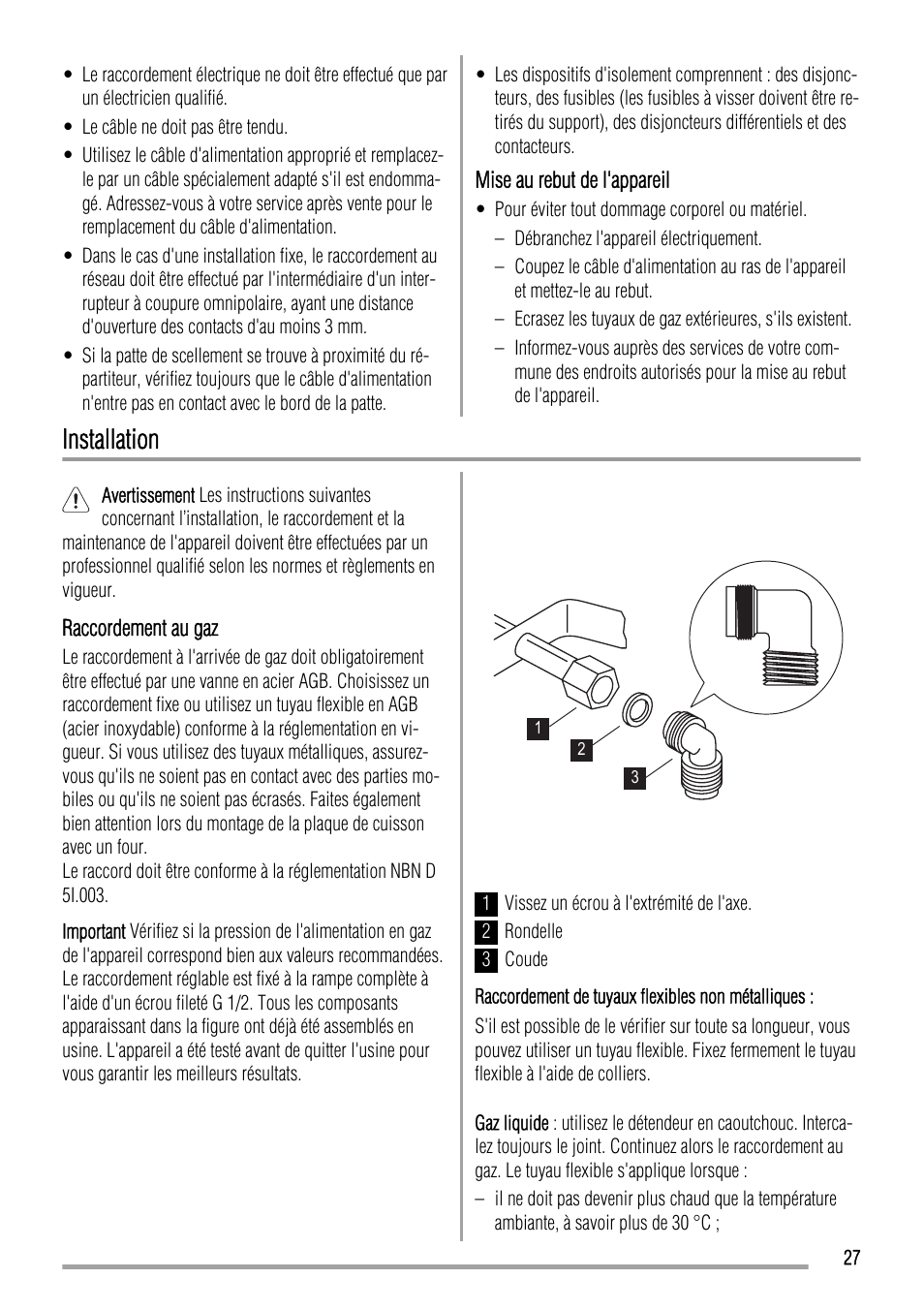 Installation | Zanussi ZGL 643 ITX User Manual | Page 27 / 52