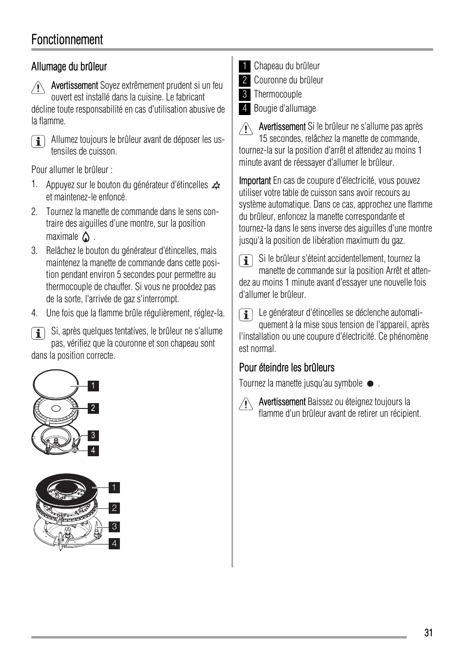 Fonctionnement | Zanussi ZGL 643 ITX User Manual | Page 31 / 52
