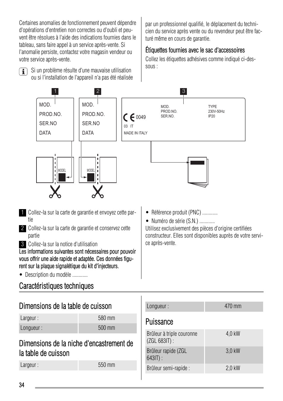 Puissance | Zanussi ZGL 643 ITX User Manual | Page 34 / 52