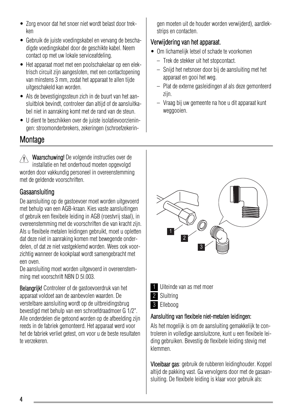 Montage | Zanussi ZGL 643 ITX User Manual | Page 4 / 52