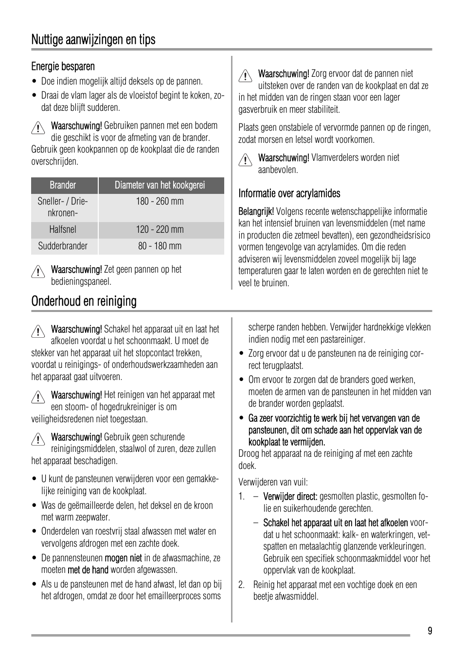 Nuttige aanwijzingen en tips, Onderhoud en reiniging | Zanussi ZGL 643 ITX User Manual | Page 9 / 52