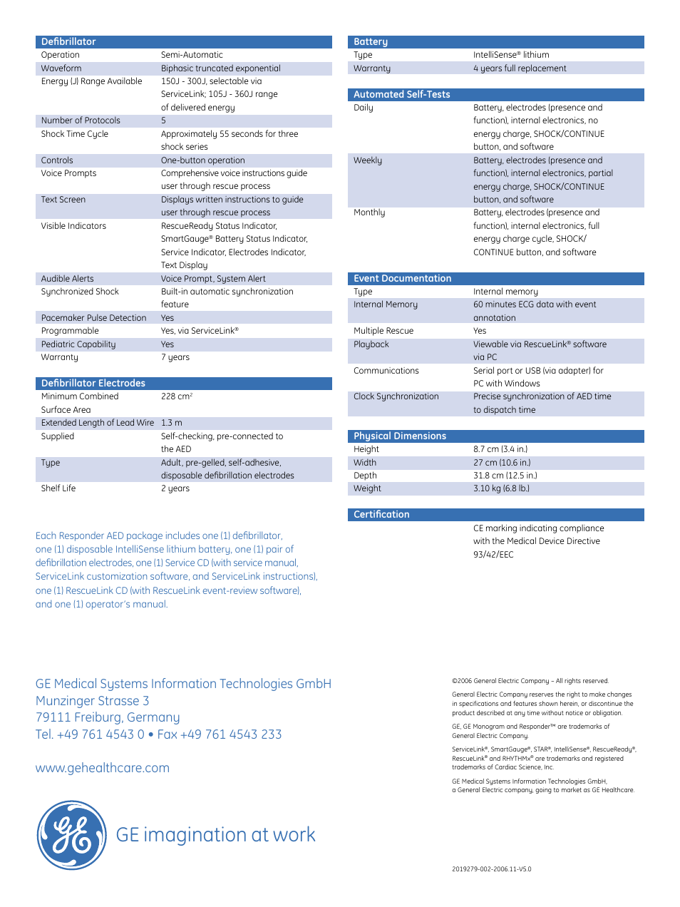 Ge imagination at work | GE Healthcare Responder AED User Manual | Page 2 / 2