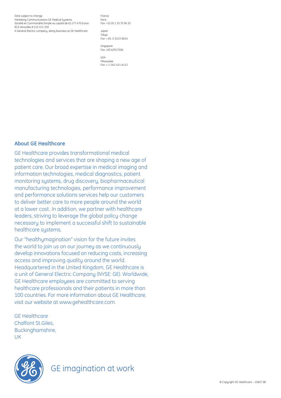 Ge imagination at work | GE Healthcare Discovery CT590 RT User Manual | Page 12 / 12