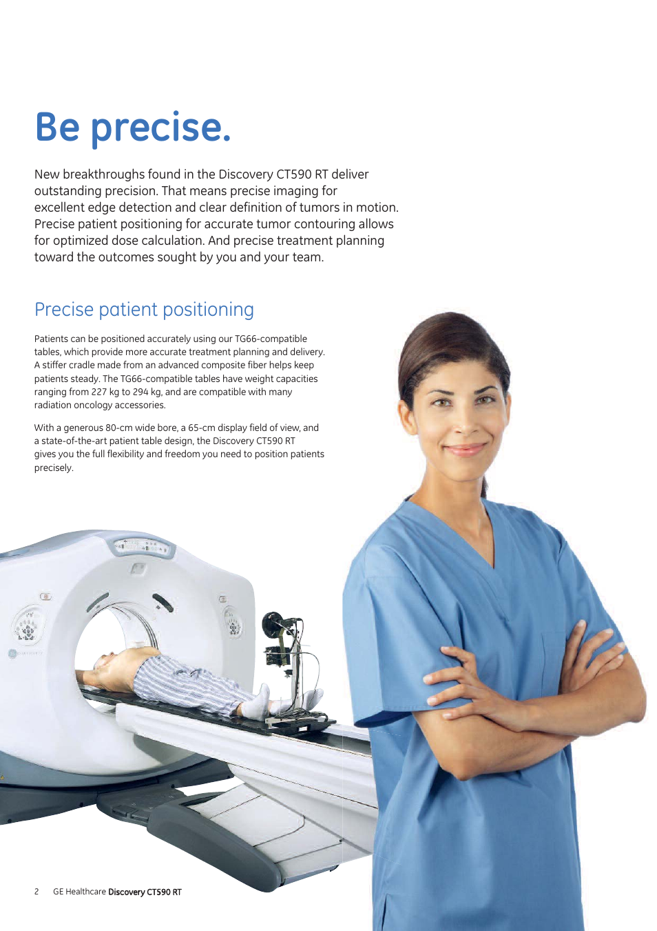 Be precise, Precise patient positioning | GE Healthcare Discovery CT590 RT User Manual | Page 4 / 12