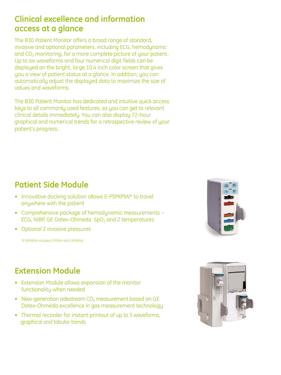 Patient side module, Extension module | GE Healthcare B30 Patient Monitor User Manual | Page 4 / 6