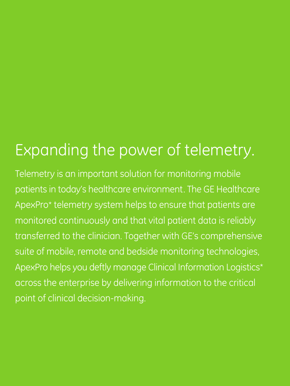Expanding the power of telemetry | GE Healthcare ApexPro Telemetry System User Manual | Page 2 / 8