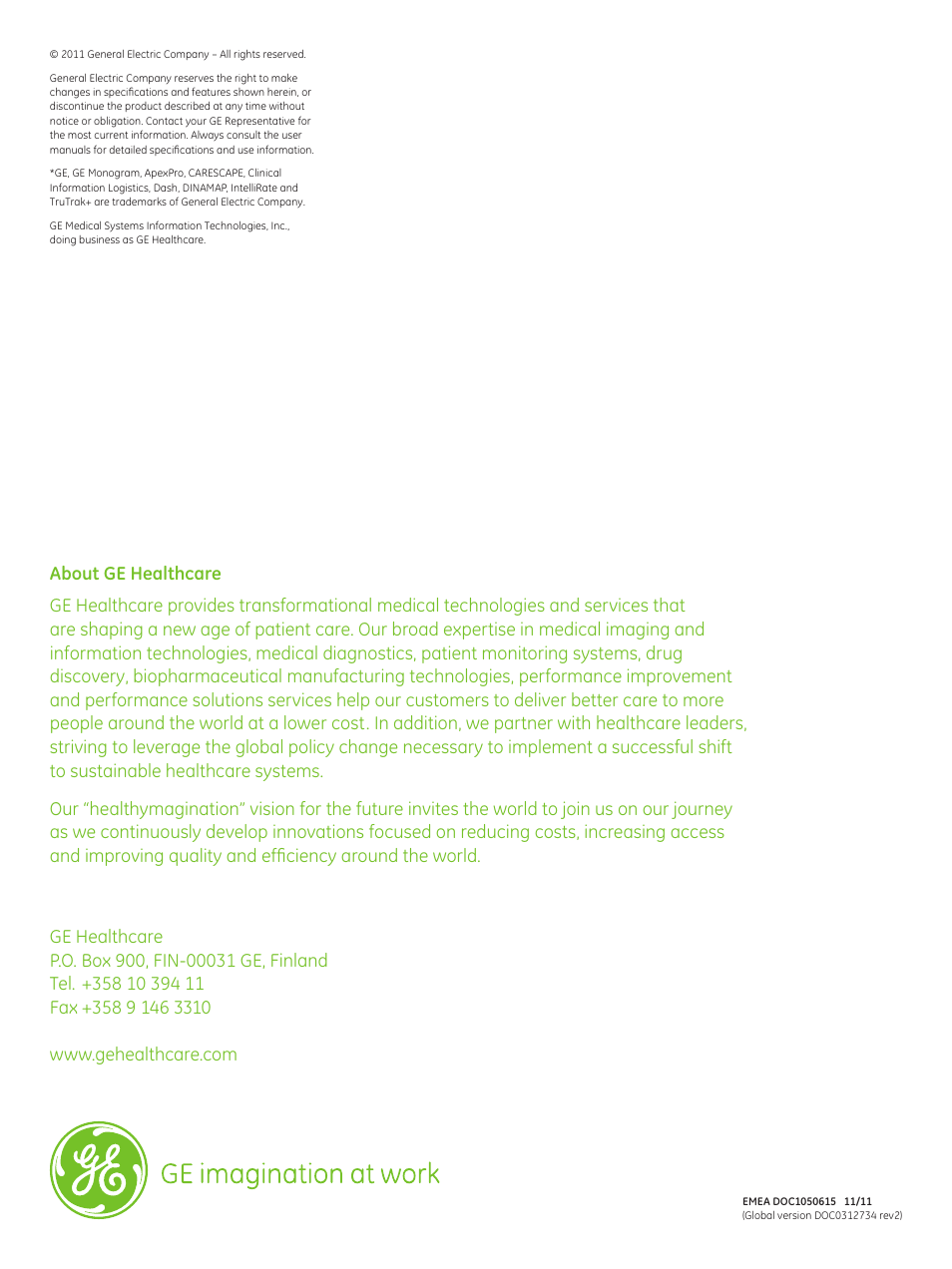 GE Healthcare Dash 5000 User Manual | Page 8 / 8