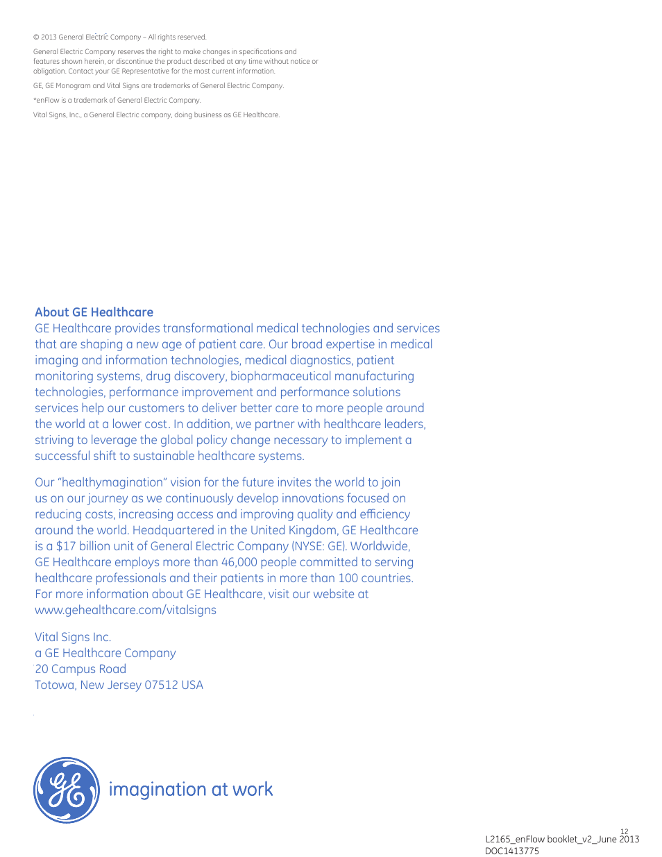 Ge healthcare, About ge healthcare | GE Healthcare enFlow IV Fluid and Blood Warmer - Booklet User Manual | Page 7 / 7