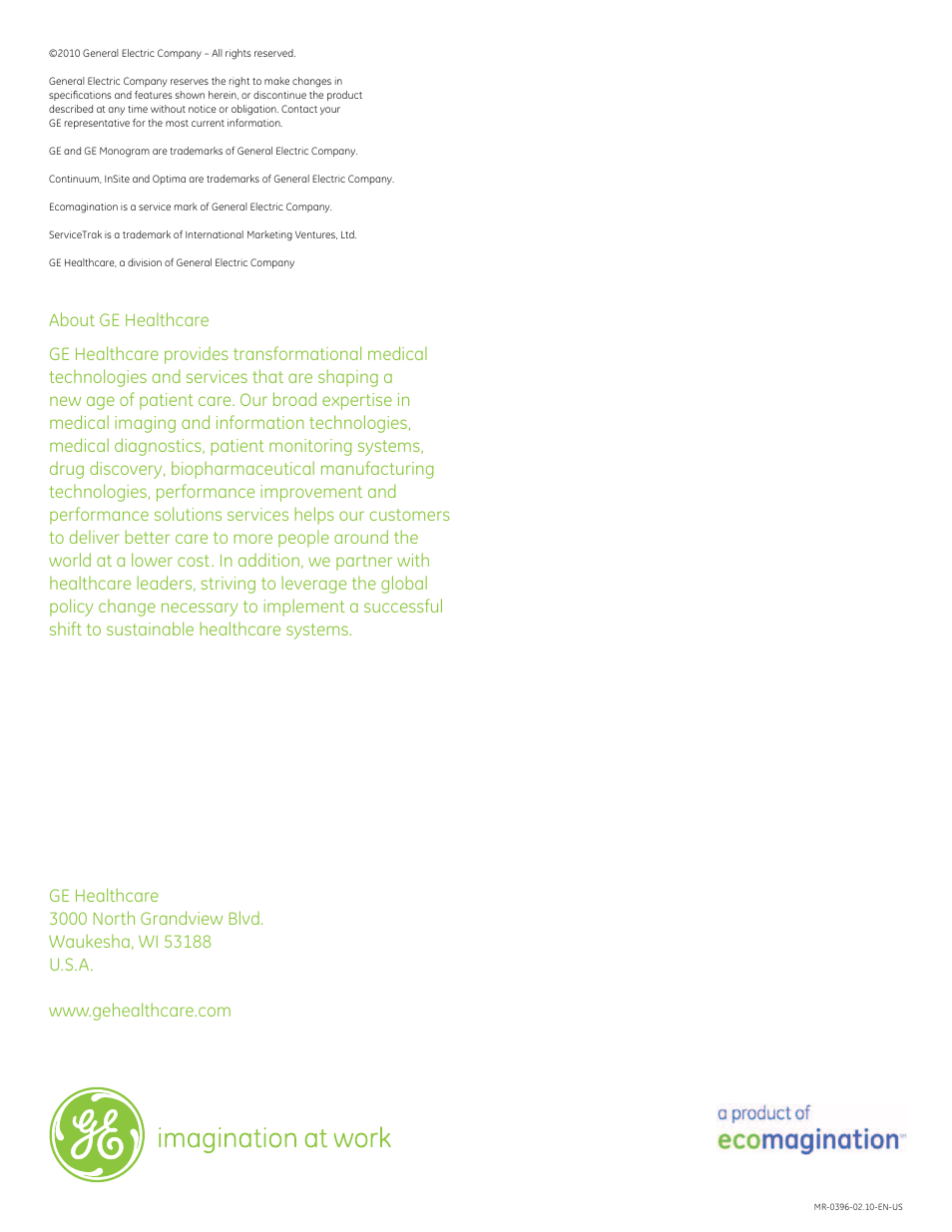 GE Healthcare Optima MR360 1.5T User Manual | Page 9 / 9