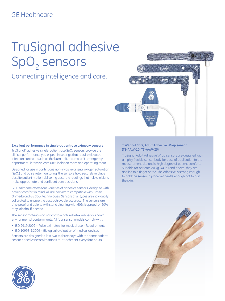 GE Healthcare TruSignal adhesive SpO2 sensors User Manual | 2 pages