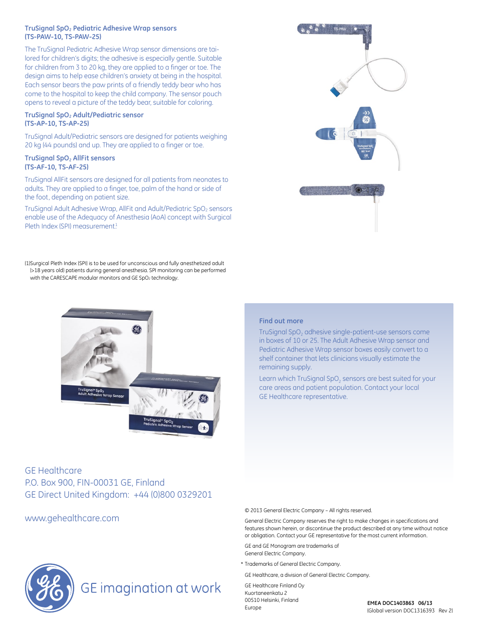 GE Healthcare TruSignal adhesive SpO2 sensors User Manual | Page 2 / 2