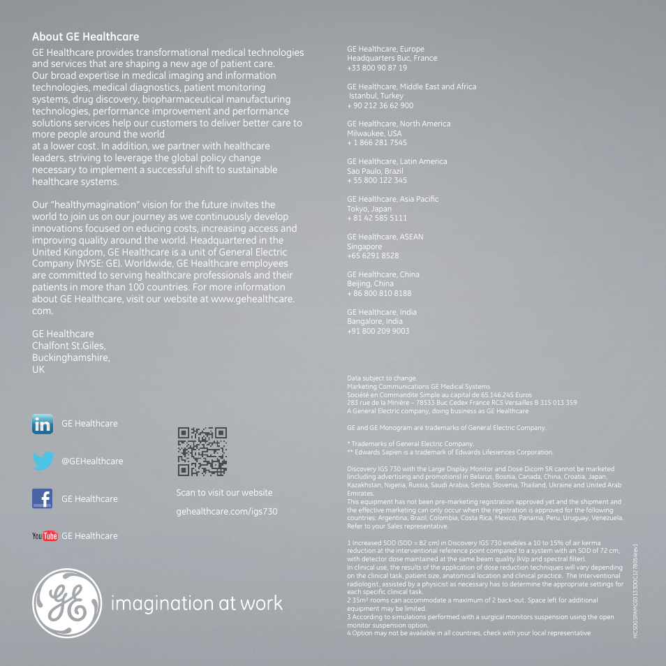 About ge healthcare | GE Healthcare Discovery IGS 730 User Manual | Page 9 / 9