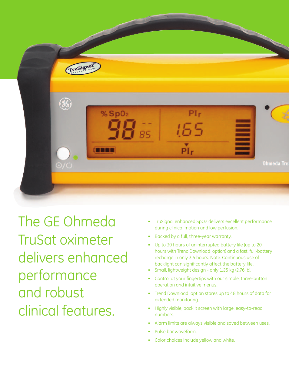 GE Healthcare GE Ohmeda TruSat Oximeter User Manual | Page 6 / 8