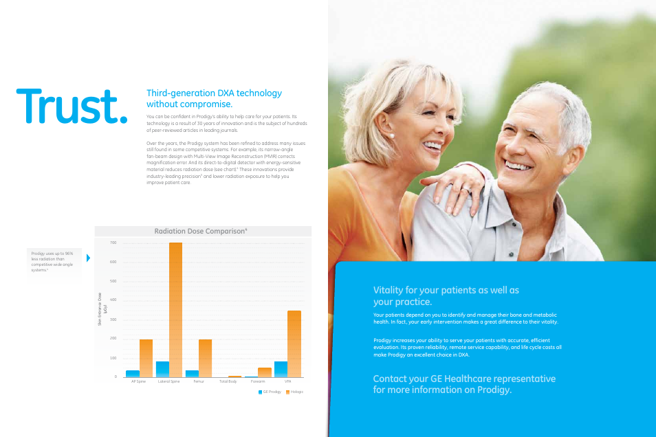 Trust, Third-generation dxa technology without compromise, Radiation dose comparison | GE Healthcare Prodigy User Manual | Page 6 / 8