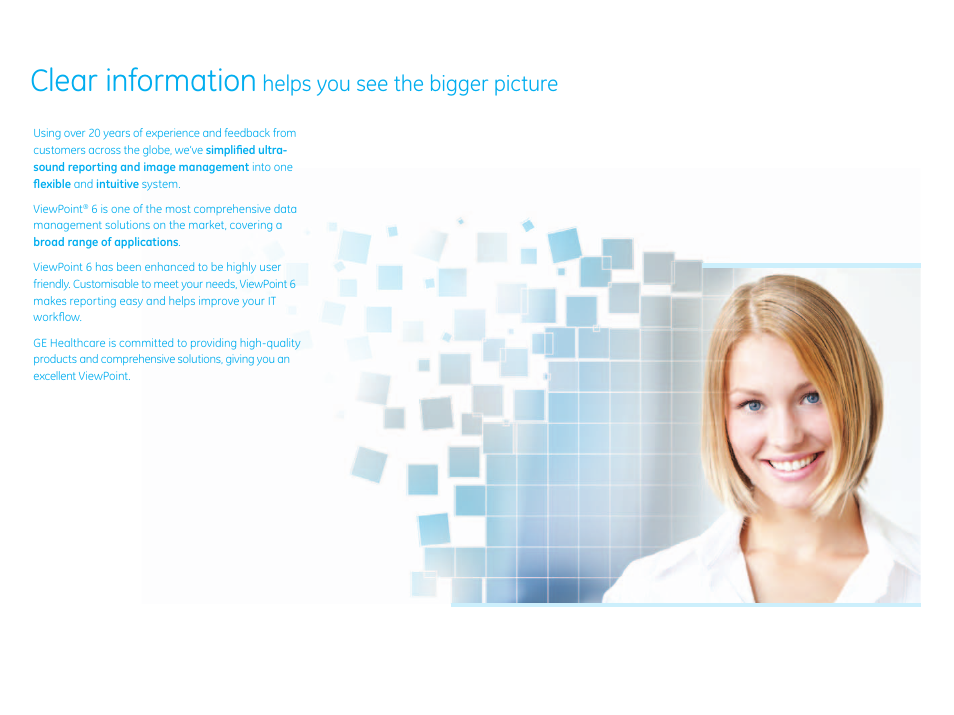 Clear information, Helps you see the bigger picture | GE Healthcare ViewPoint 6 User Manual | Page 2 / 15