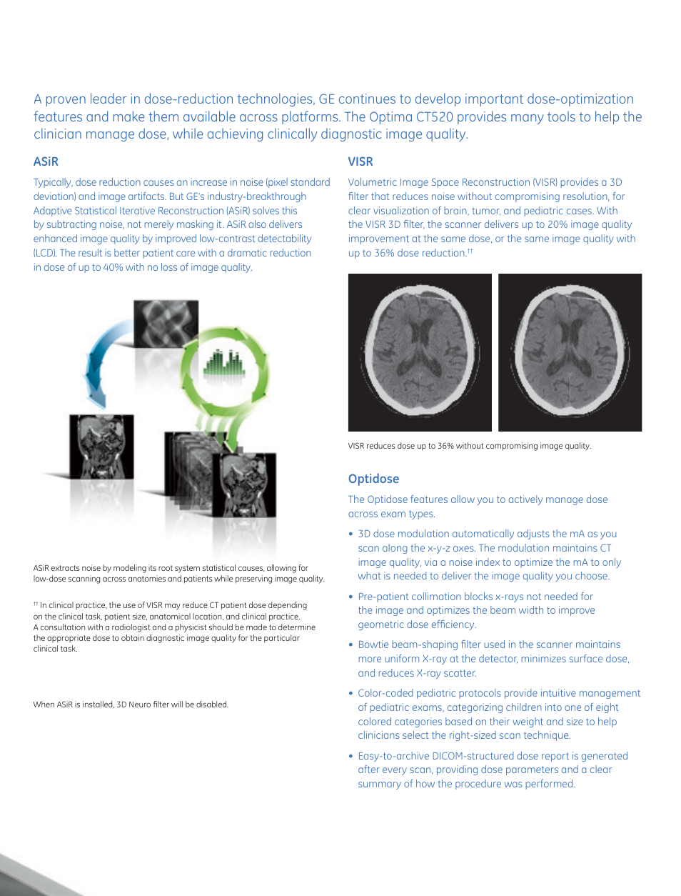 Optidose, Visr, Asir | GE Healthcare Optima CT520 User Manual | Page 13 / 24