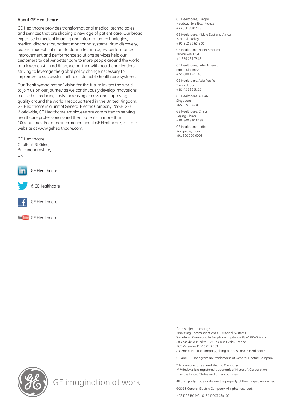 Ge imagination at work | GE Healthcare Senographe Crystal User Manual | Page 7 / 7