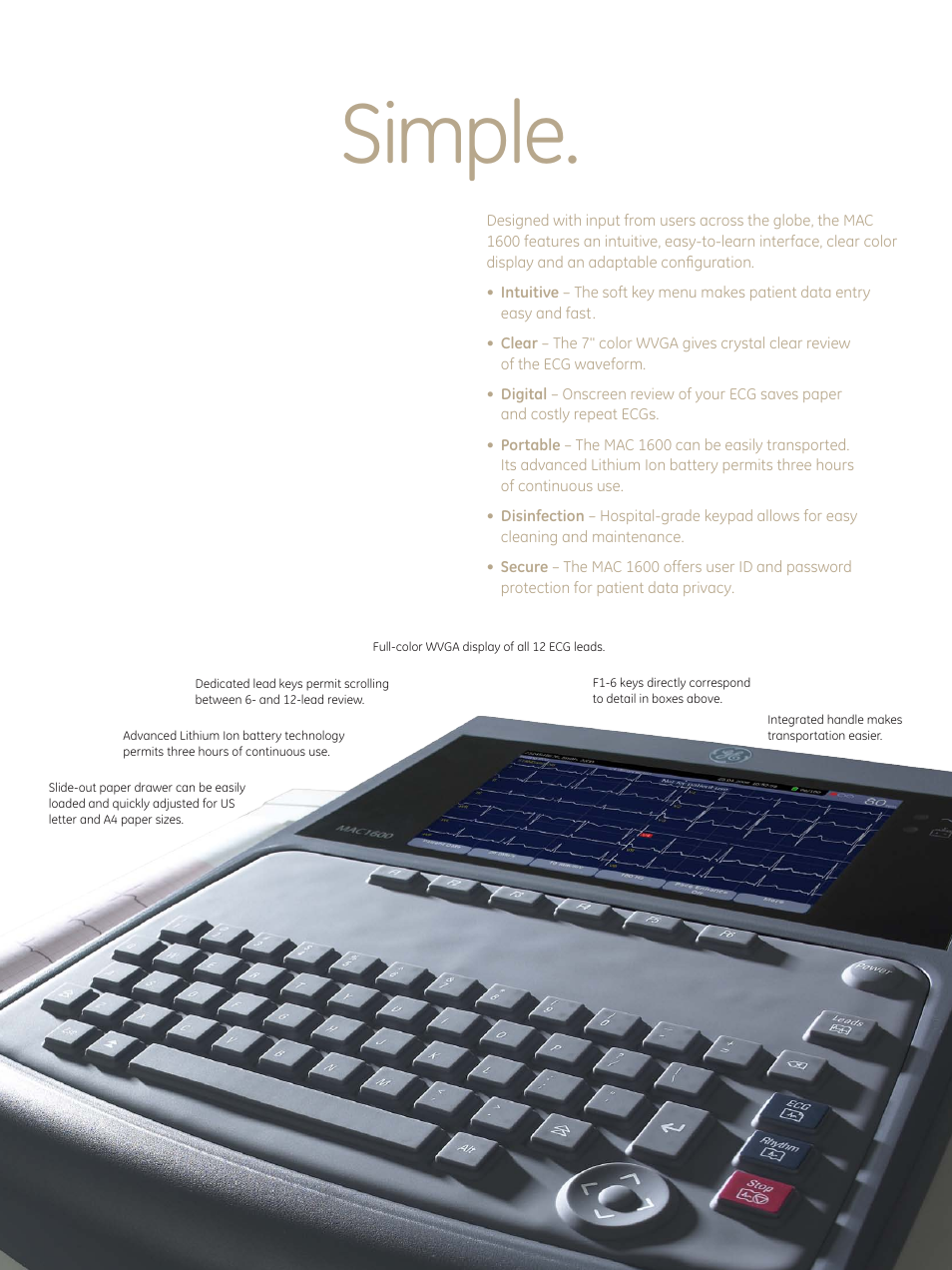 Simple | GE Healthcare MAC 1600 ECG User Manual | Page 3 / 8