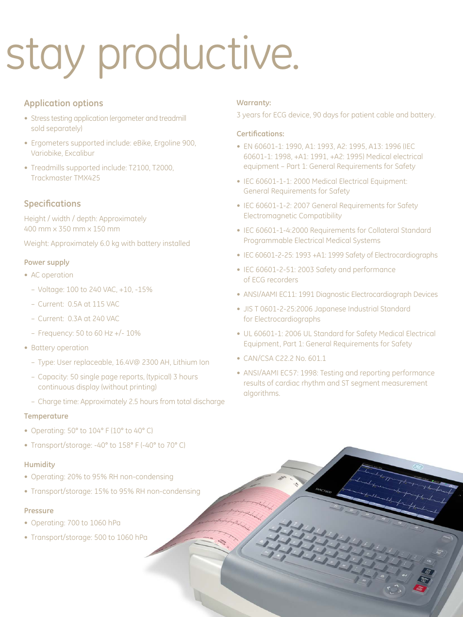 Everything you need to stay productive | GE Healthcare MAC 1600 ECG User Manual | Page 7 / 8