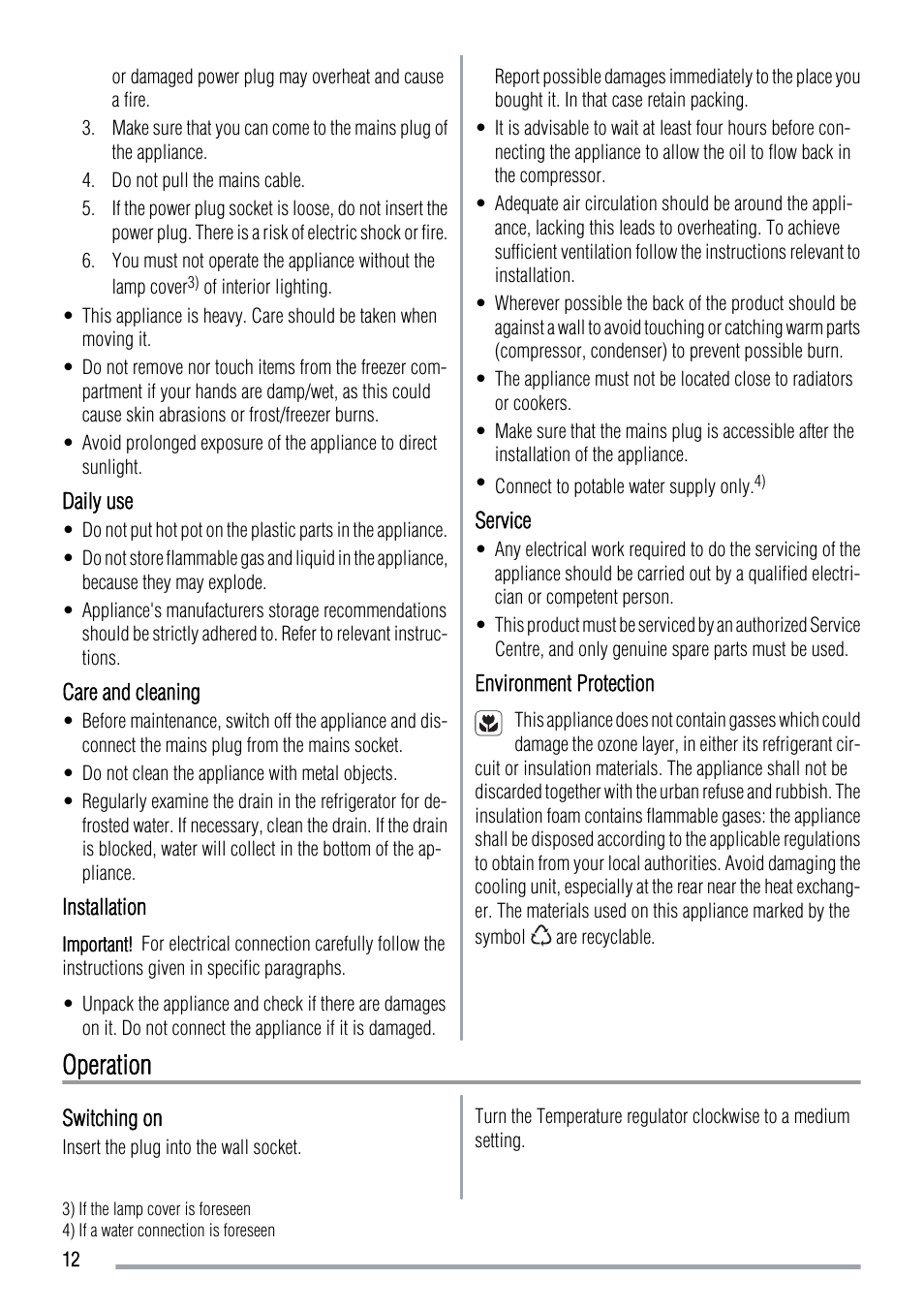 Operation | Zanussi ZUS 6140 A User Manual | Page 12 / 72