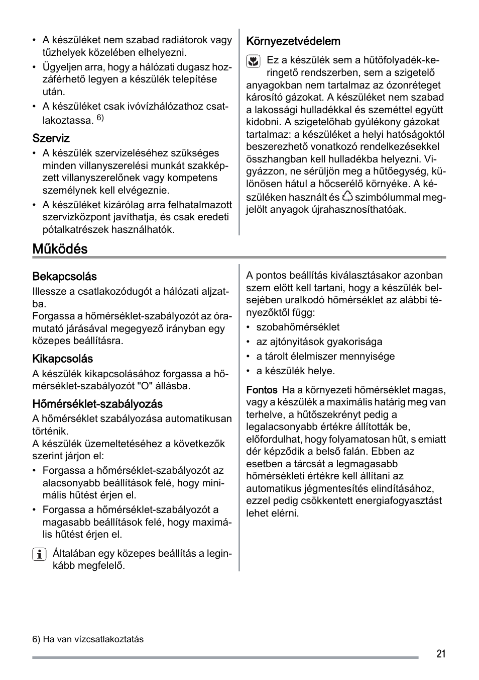 Működés | Zanussi ZUS 6140 A User Manual | Page 21 / 72