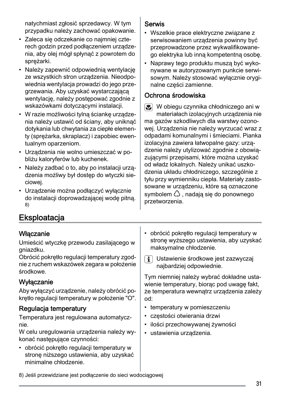 Eksploatacja | Zanussi ZUS 6140 A User Manual | Page 31 / 72