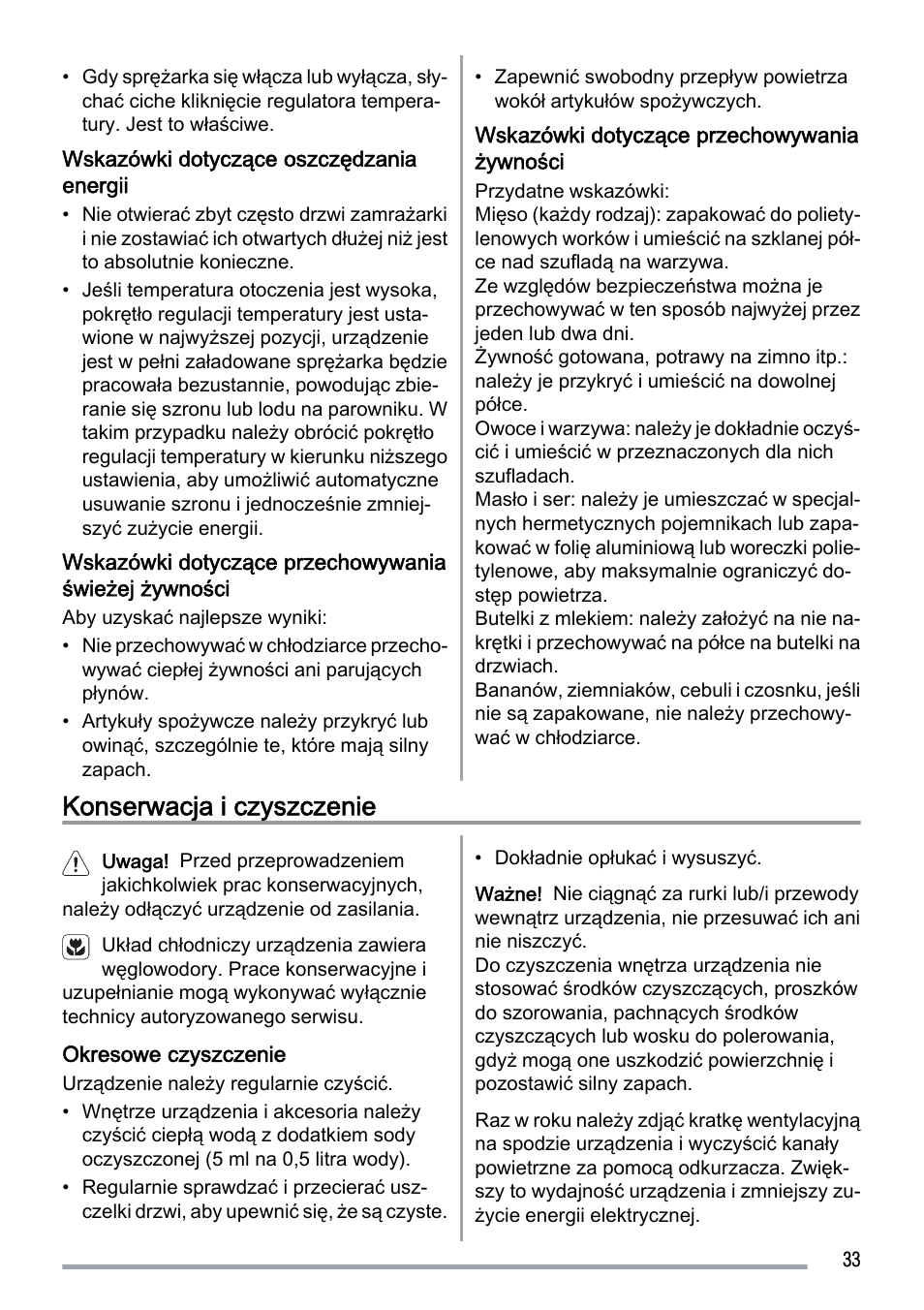 Konserwacja i czyszczenie | Zanussi ZUS 6140 A User Manual | Page 33 / 72