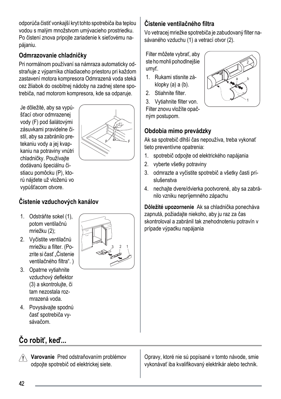 Čo robiť, keď | Zanussi ZUS 6140 A User Manual | Page 42 / 72