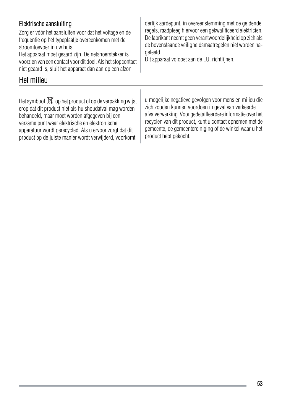 Het milieu | Zanussi ZUS 6140 A User Manual | Page 53 / 72