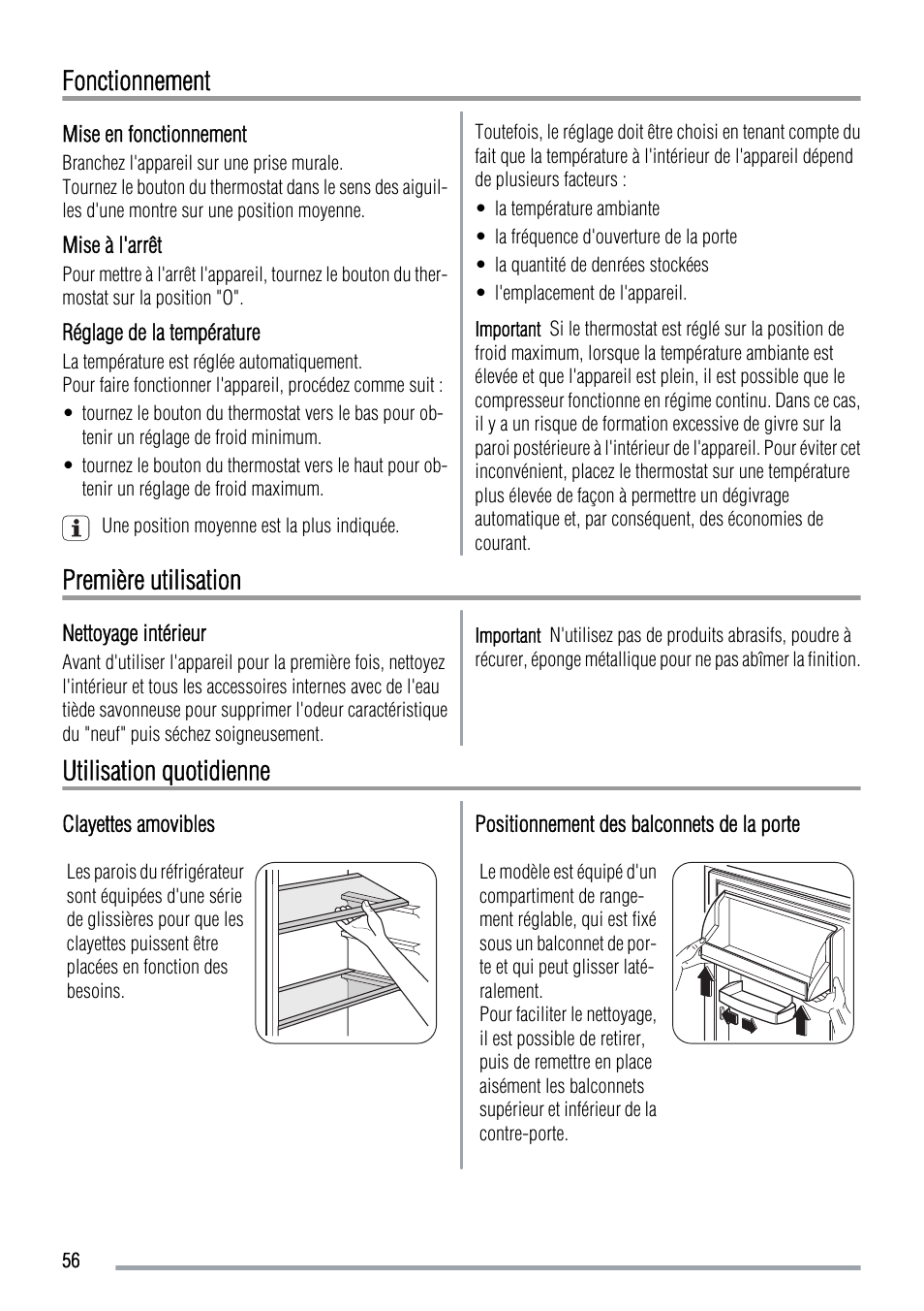 Fonctionnement, Première utilisation, Utilisation quotidienne | Zanussi ZUS 6140 A User Manual | Page 56 / 72