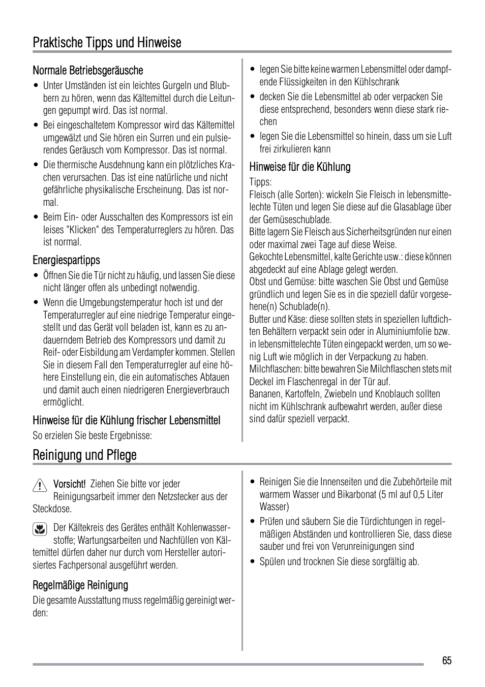 Praktische tipps und hinweise, Reinigung und pflege | Zanussi ZUS 6140 A User Manual | Page 65 / 72