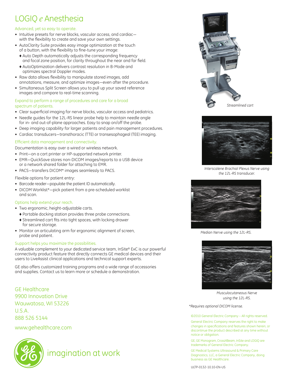 Imagination at work, Logiq e anesthesia | GE Healthcare LOGIQ e for Anesthesia User Manual | Page 2 / 2