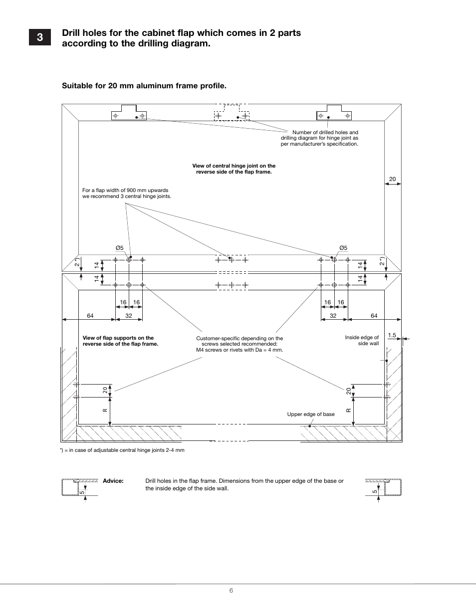 Suitable for 20 mm aluminum frame profile | Hafele EN 372.64 Series User Manual | Page 6 / 16