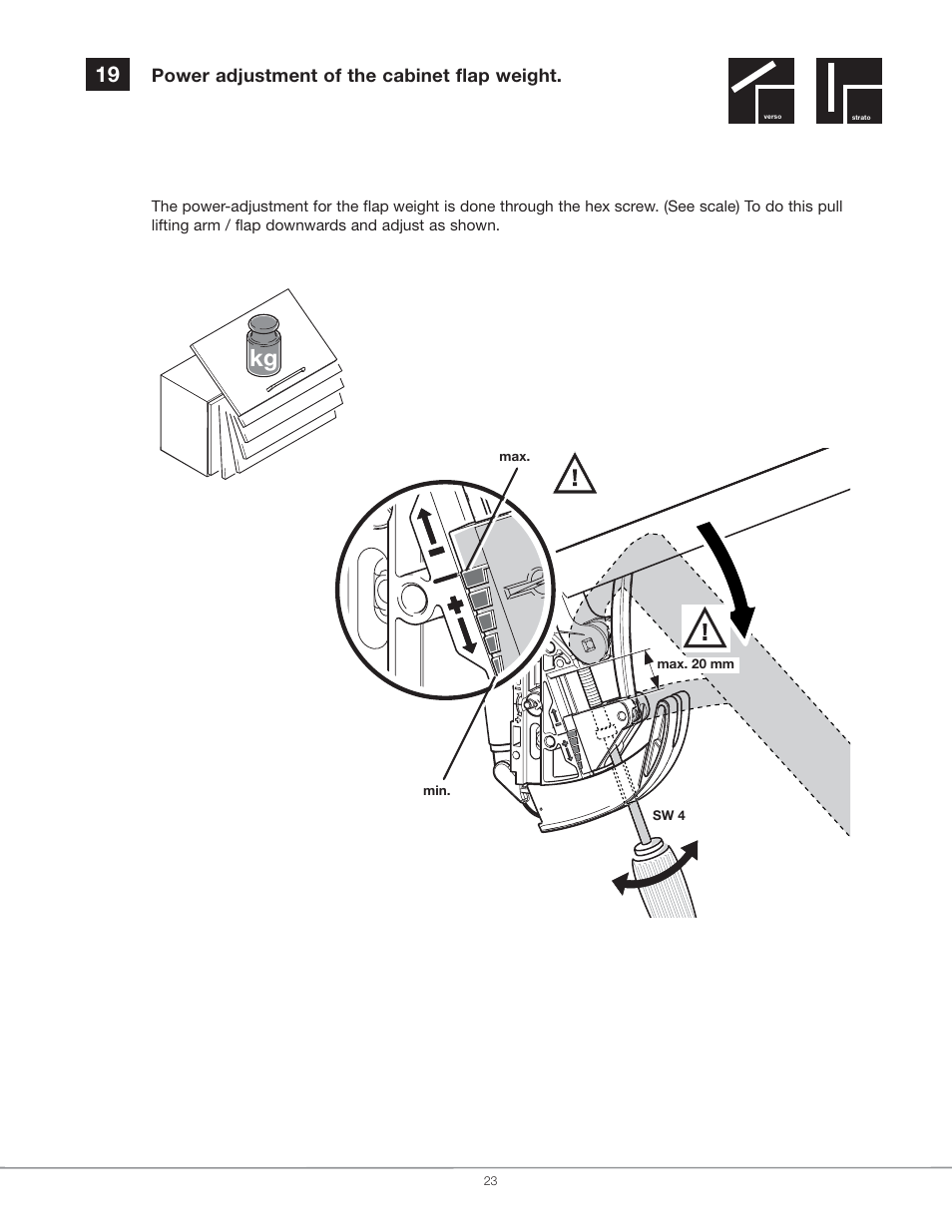 Power adjustment of the cabinet flap weight | Hafele EN 372.67 Series User Manual | Page 23 / 28