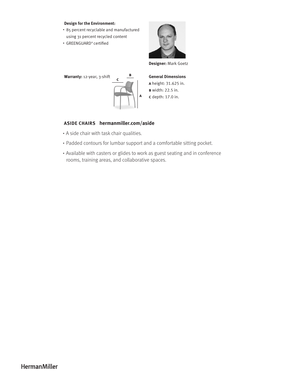 Herman Miller Aside Chairs - Product sheet User Manual | Page 2 / 2