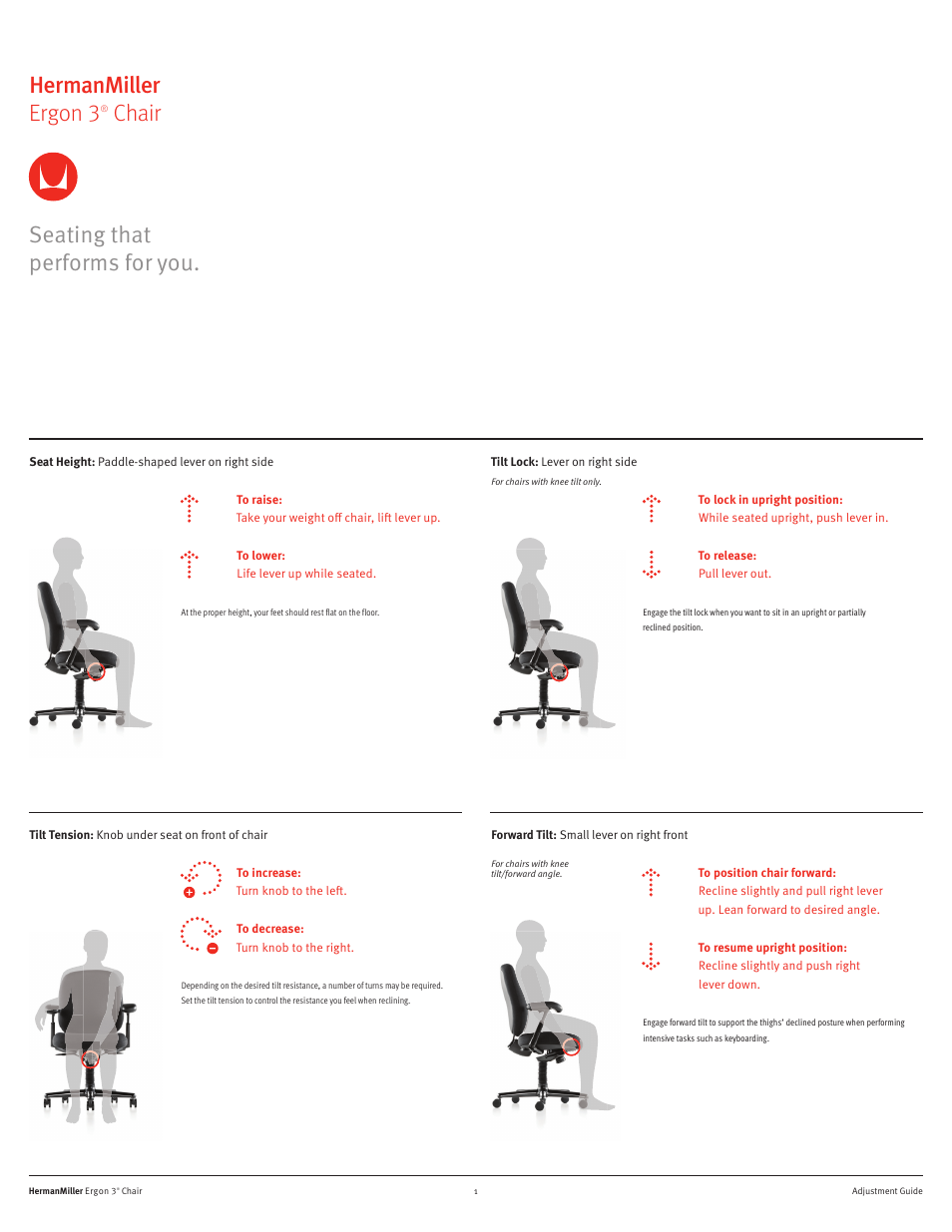 Herman Miller Ergon 3 Chairs - User Adjustments User Manual | 2 pages