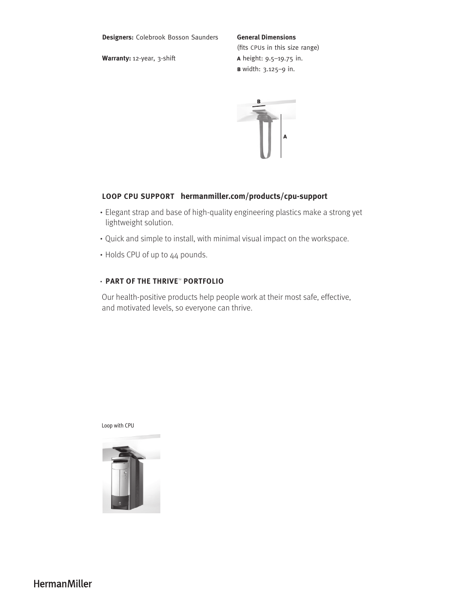 Herman Miller LOOP CPU SUPPORT - Product sheet User Manual | Page 2 / 2