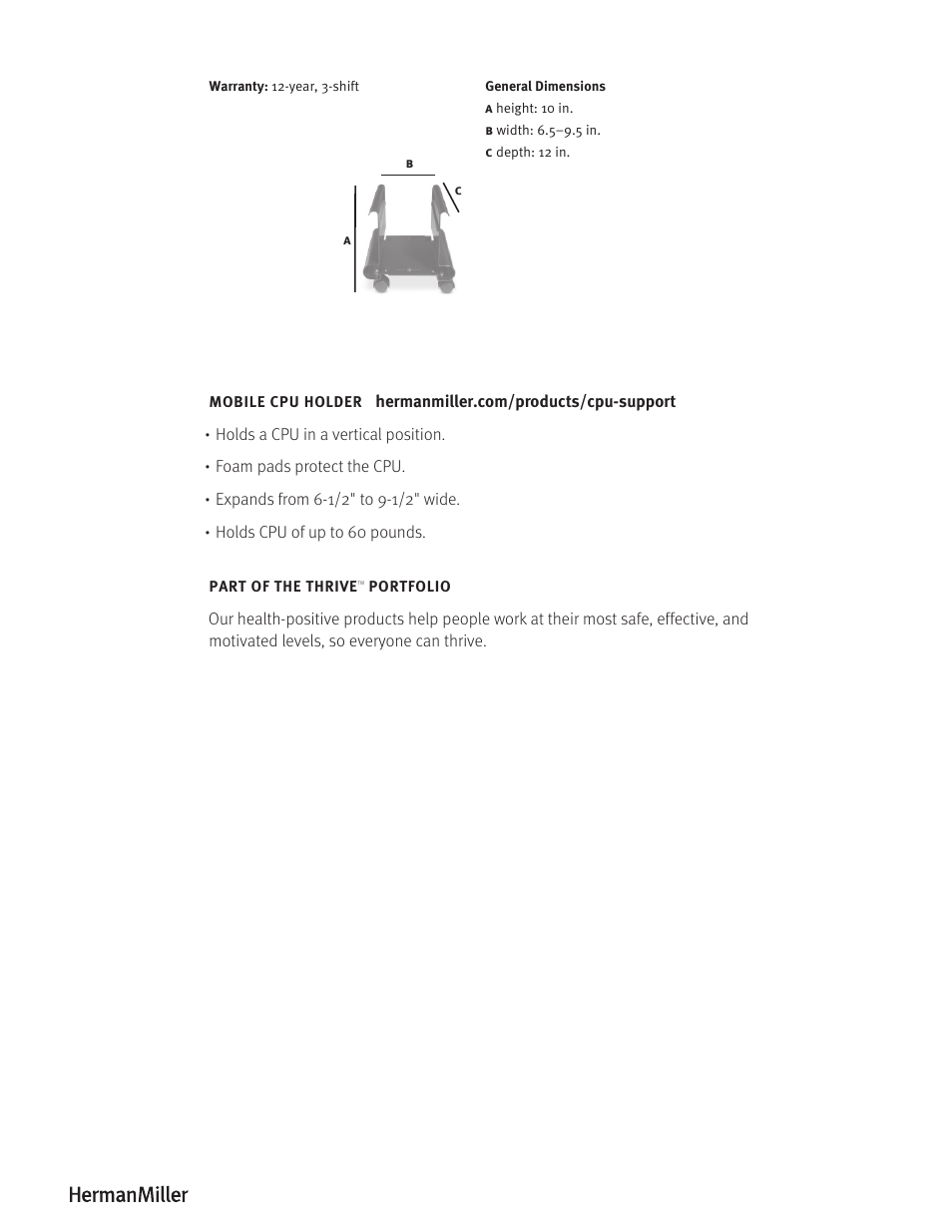Herman Miller MOBILE CPU HOLDER - Product sheet User Manual | Page 2 / 2