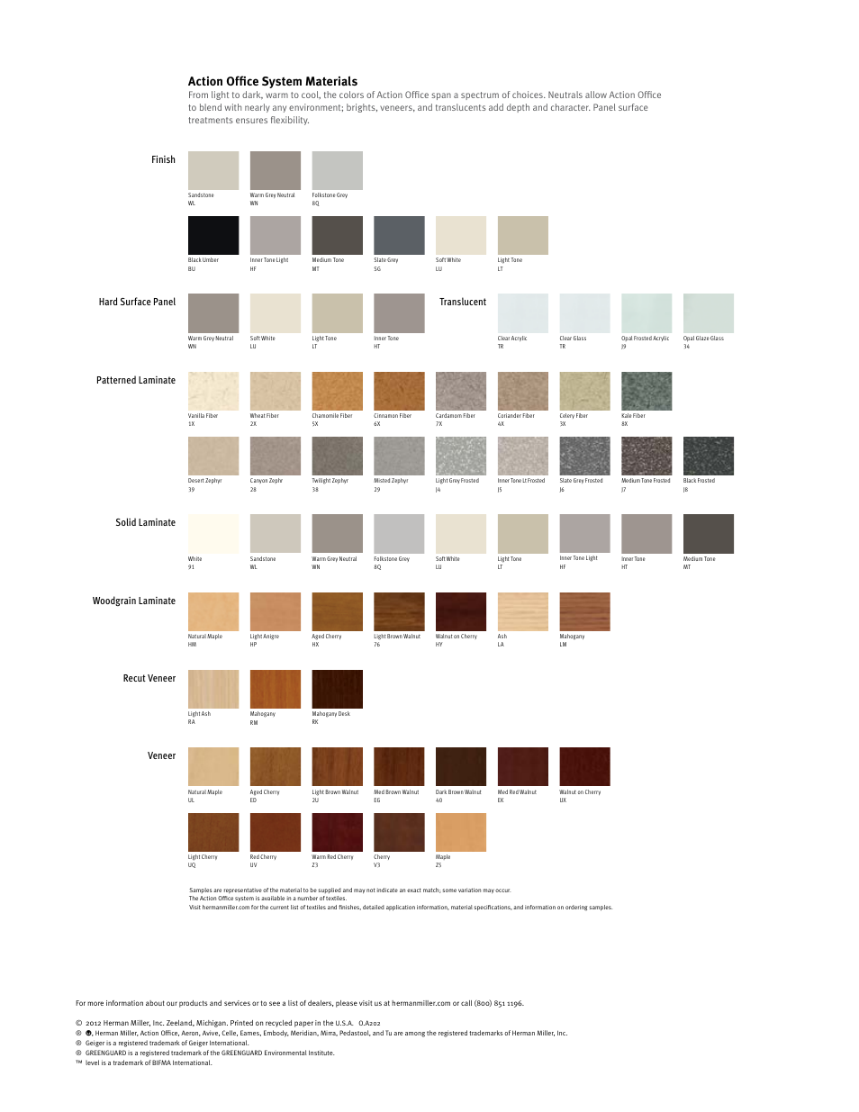 Action office system materials, Veneer | Herman Miller Action Office System - Brochure User Manual | Page 11 / 12