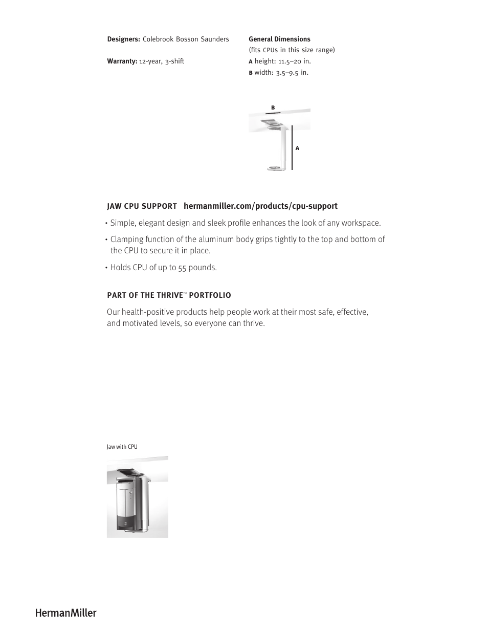 Herman Miller JAW CPU SUPPORT - Product sheet User Manual | Page 2 / 2