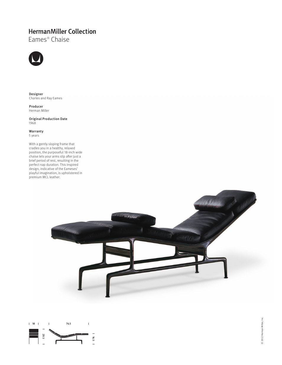 Herman Miller Eames Chaise - Product sheet User Manual | 1 page