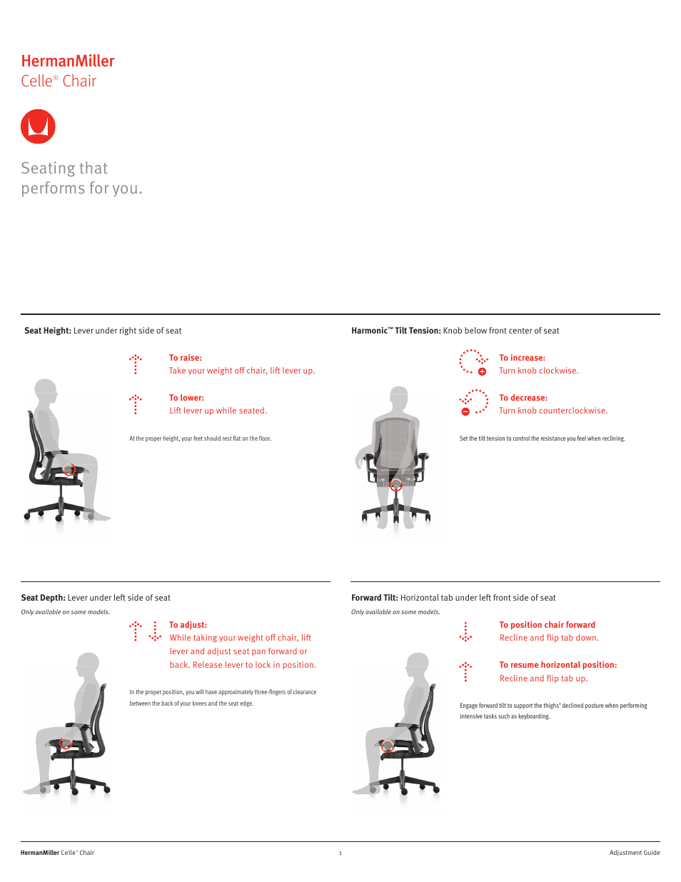 Herman Miller Celle Chairs - User Adjustments User Manual | 2 pages