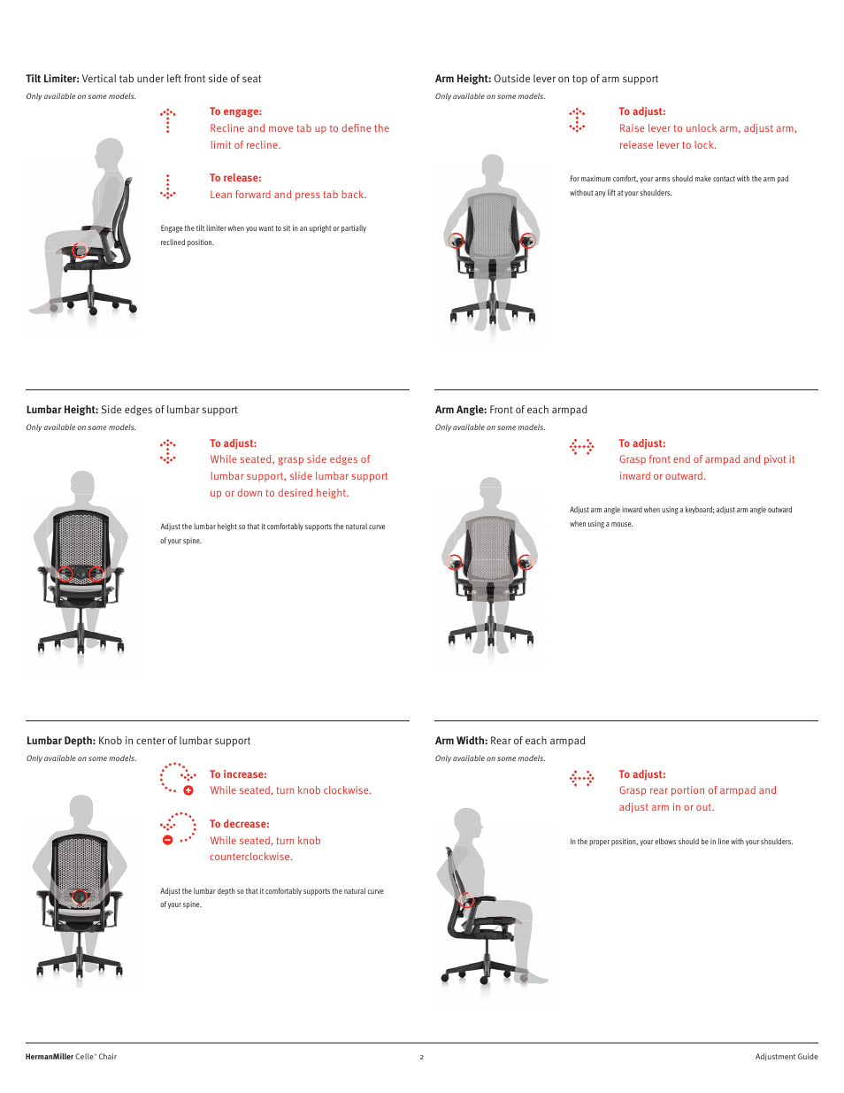 Herman Miller Celle Chairs - User Adjustments User Manual | Page 2 / 2